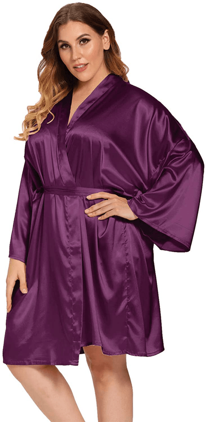 Women'S plus Size Satin Robes plus Size Silky Kimonos Robes Sleepwear,Short Apparel & Accessories > Clothing > Sleepwear & Loungewear > Robes V Vaborous Dark Purple 4X-5X 