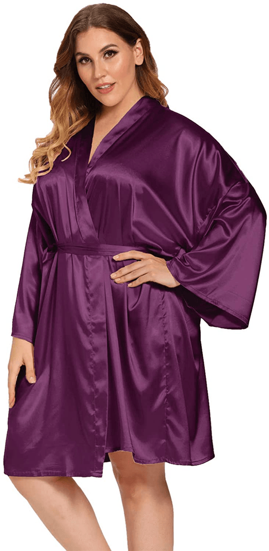 Women'S plus Size Satin Robes plus Size Silky Kimonos Robes Sleepwear,Short Apparel & Accessories > Clothing > Sleepwear & Loungewear > Robes V Vaborous Dark Purple 4X-5X 