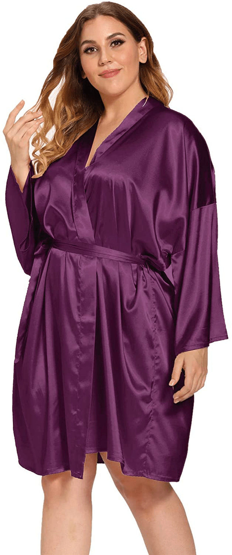 Women'S plus Size Satin Robes plus Size Silky Kimonos Robes Sleepwear,Short Apparel & Accessories > Clothing > Sleepwear & Loungewear > Robes V Vaborous   