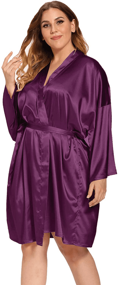 Women'S plus Size Satin Robes plus Size Silky Kimonos Robes Sleepwear,Short Apparel & Accessories > Clothing > Sleepwear & Loungewear > Robes V Vaborous   