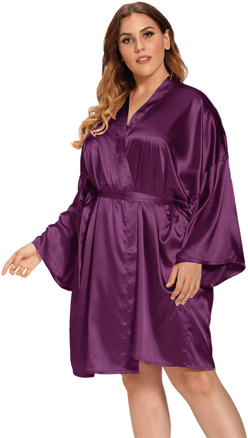 Women'S plus Size Satin Robes plus Size Silky Kimonos Robes Sleepwear,Short Apparel & Accessories > Clothing > Sleepwear & Loungewear > Robes V Vaborous   