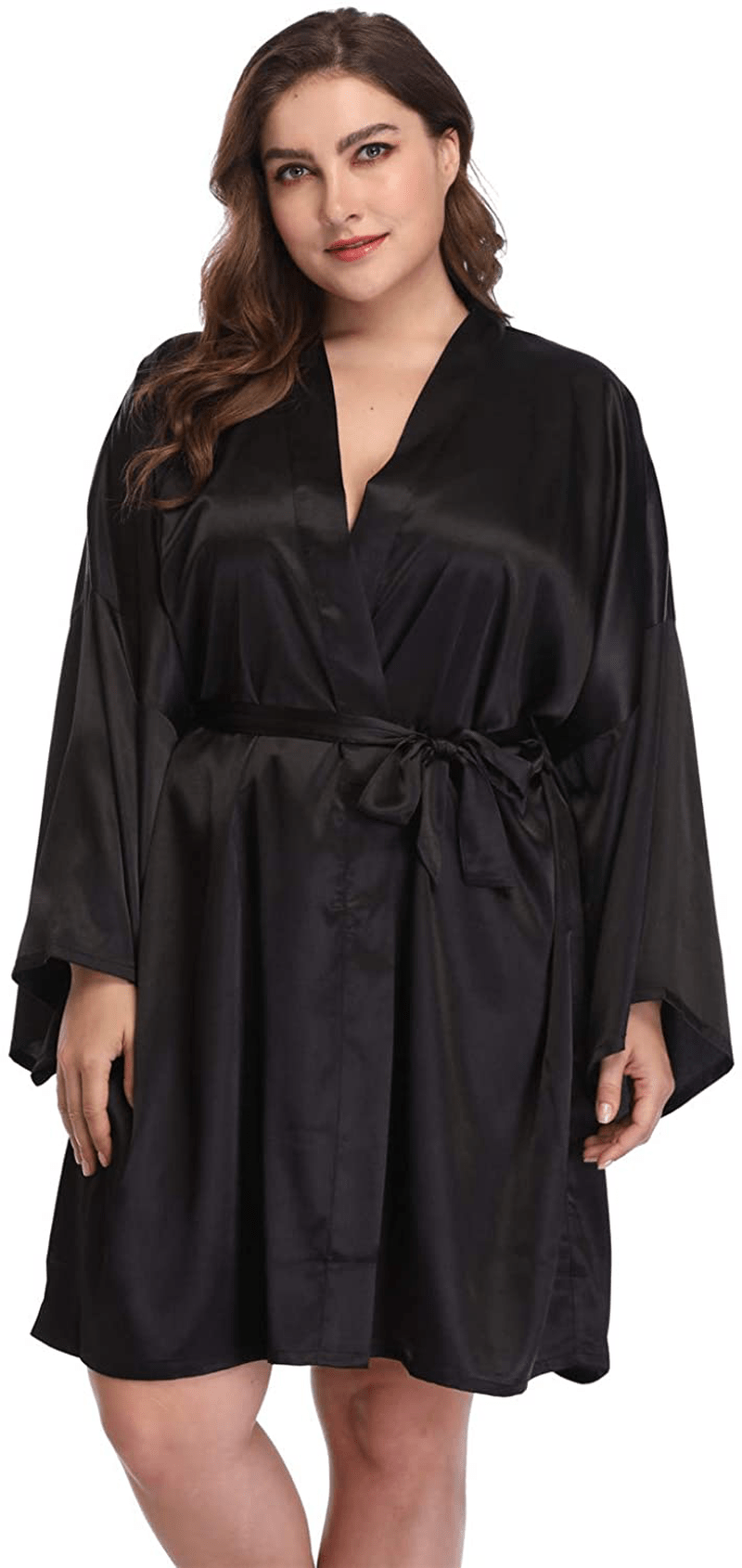 Women'S plus Size Satin Robes Short Silky Bathrobes Bridesmaid Party Dressing Gown Apparel & Accessories > Clothing > Sleepwear & Loungewear > Robes Super Shopping-zone   