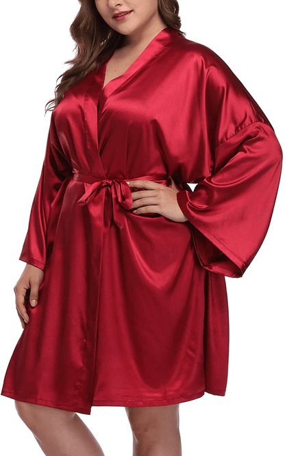 Women'S plus Size Satin Robes Short Silky Bathrobes Wedding Party Dressing Gown Apparel & Accessories > Clothing > Sleepwear & Loungewear > Robes Corset Outlet Wine Red 1X 