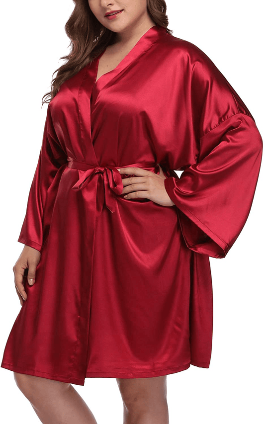 Women'S plus Size Satin Robes Short Silky Bathrobes Wedding Party Dressing Gown Apparel & Accessories > Clothing > Sleepwear & Loungewear > Robes Corset Outlet Wine Red 1X 