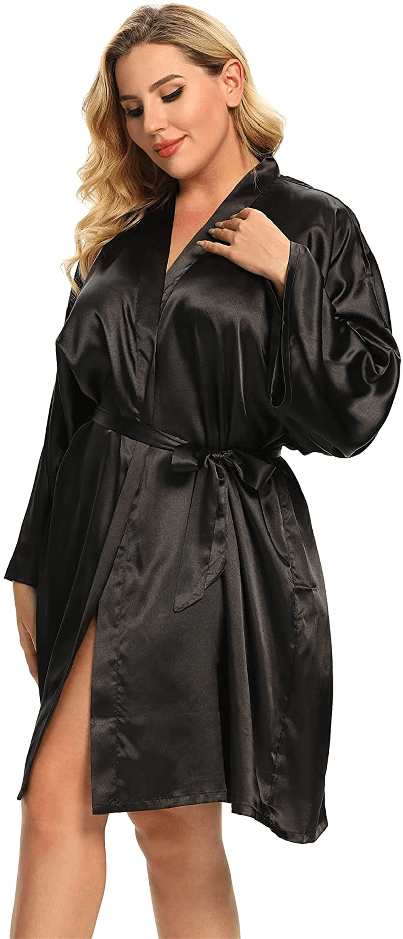 Women'S plus Size Silky Robes plus Size Satin Robes Bridesmaid Robes plus Size Soft Sleepwear (1X-5X) Apparel & Accessories > Clothing > Sleepwear & Loungewear > Robes MizzGenio   