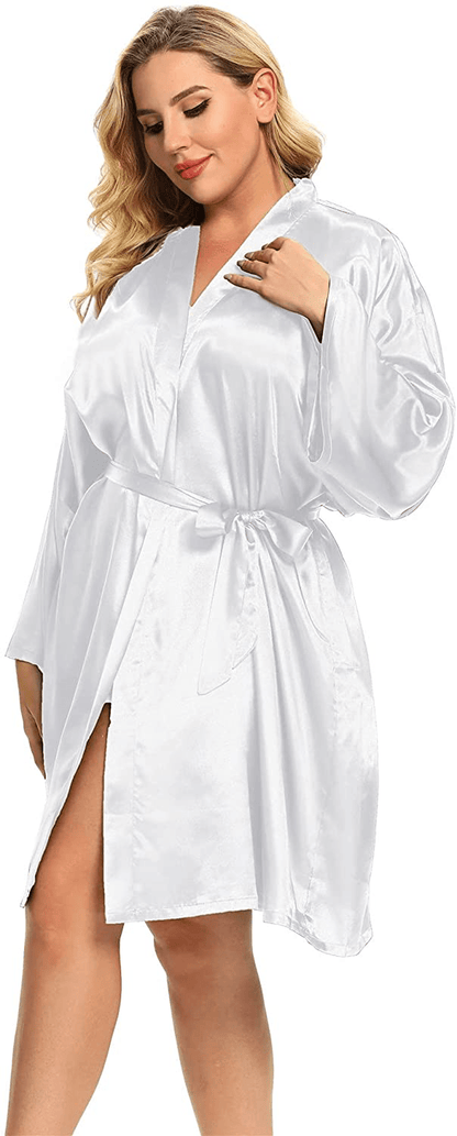 Women'S plus Size Silky Robes plus Size Satin Robes Bridesmaid Robes plus Size Soft Sleepwear (1X-5X) Apparel & Accessories > Clothing > Sleepwear & Loungewear > Robes MizzGenio White 1X-2X 