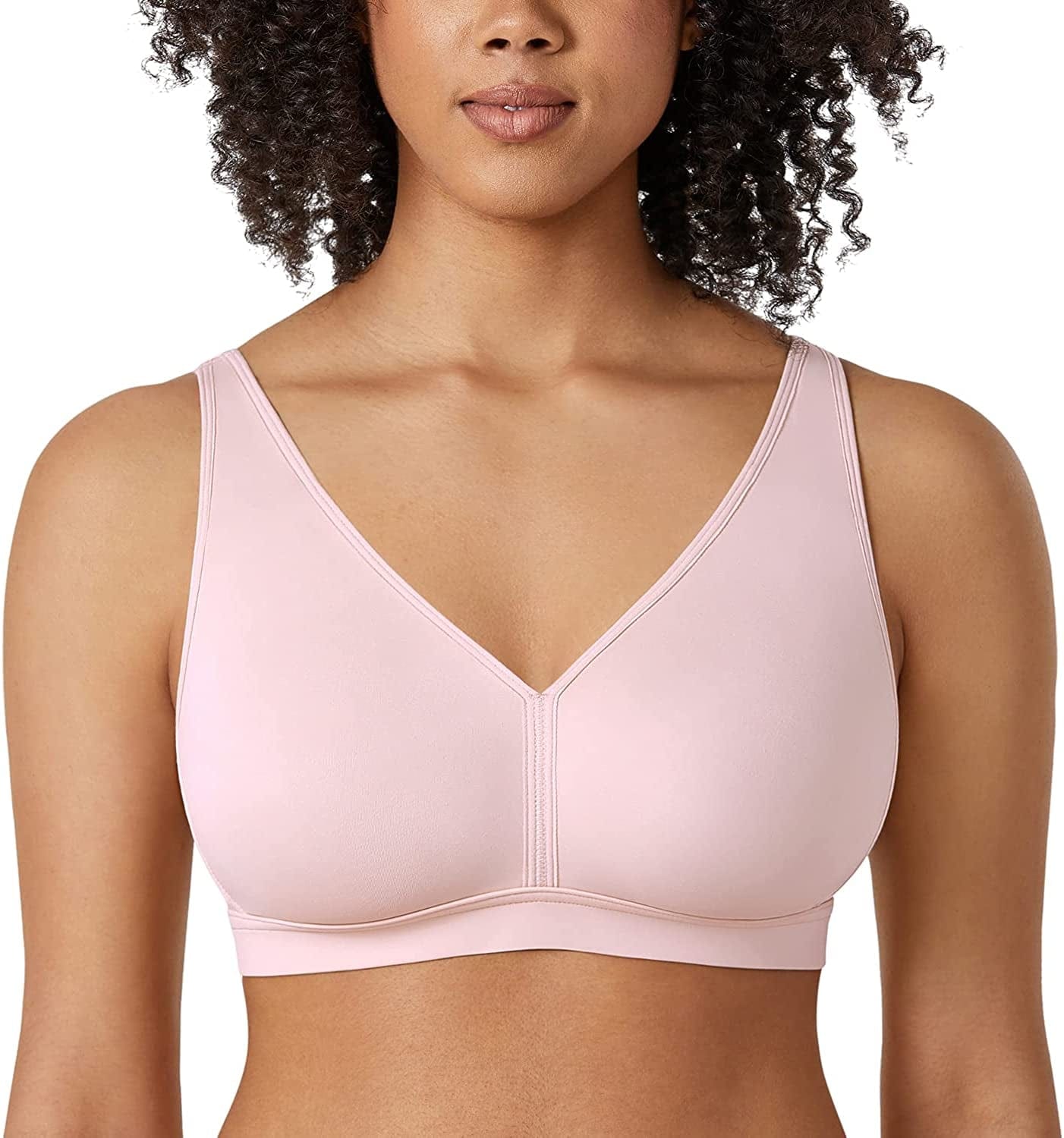 Women'S plus Size Wireless Bra Support Comfort No Padding No Wire Smooth Gentle Rose / 46G