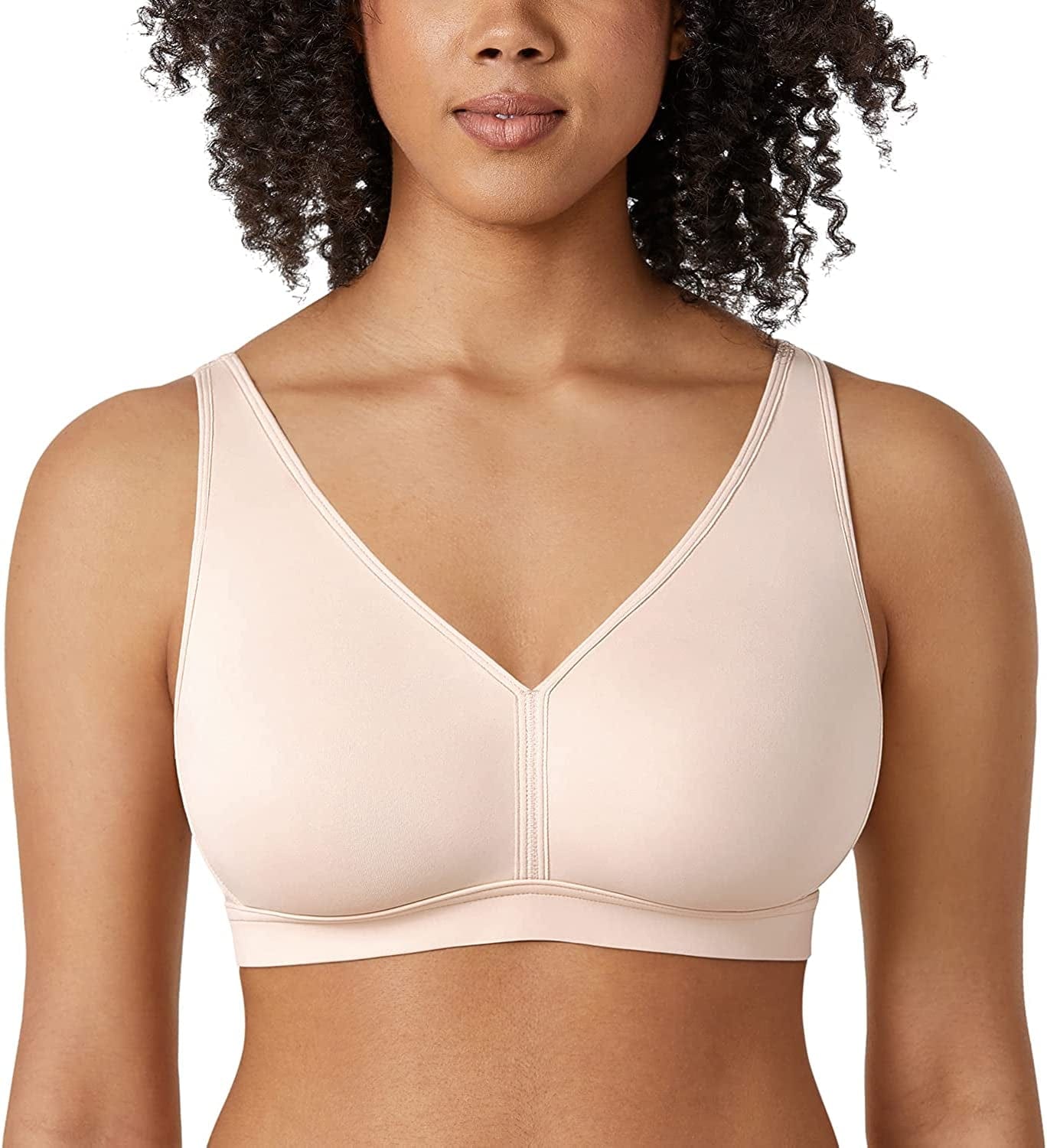 Women'S plus Size Wireless Bra Support Comfort No Padding No Wire Smooth Rose White / 42F