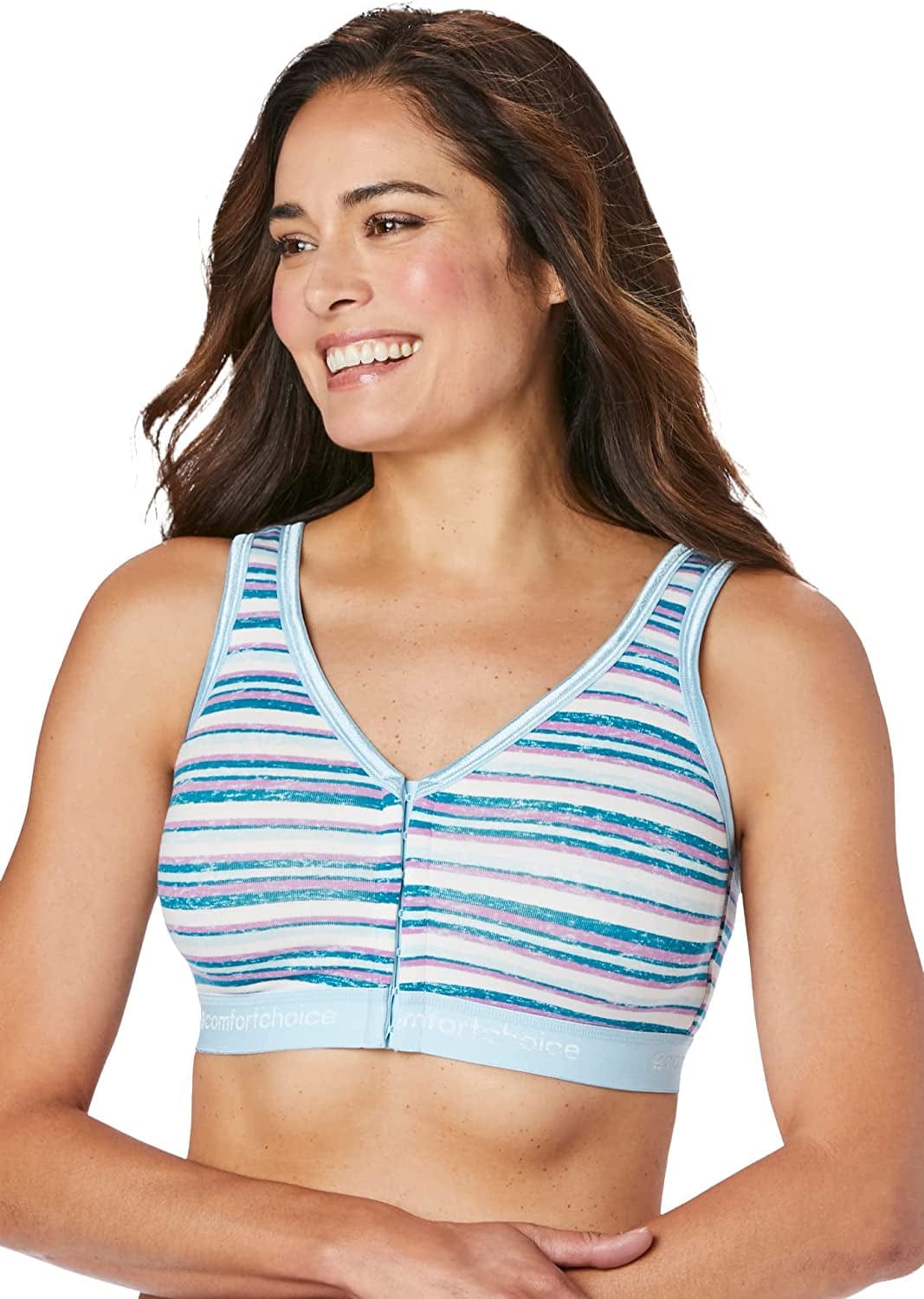 Women'S plus Size Wireless Front-Close T-Shirt Bra Deep Teal Multi Stripe (1727) / 40DD