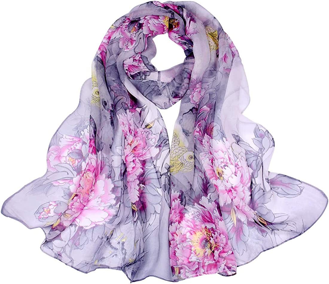 Women'S Polyester Chiffon Scarf Neck Fashionable Printing Floral Country Style Lightweight Scarves for Ladies and Girls Apparel & Accessories > Clothing Accessories > Scarves & Shawls Persmileful 025  