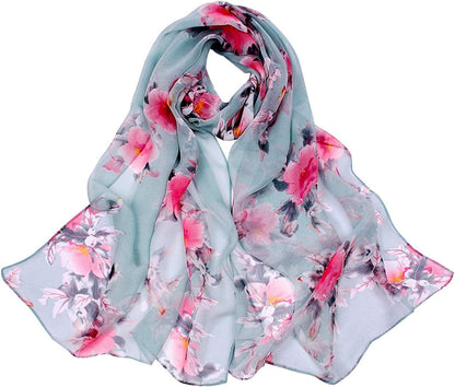Women'S Polyester Chiffon Scarf Neck Fashionable Printing Floral Country Style Lightweight Scarves for Ladies and Girls Apparel & Accessories > Clothing Accessories > Scarves & Shawls Persmileful Green  