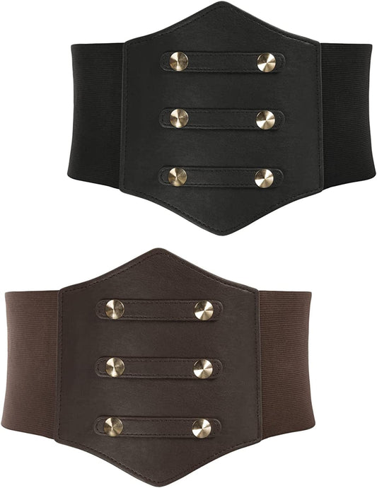 Women'S PU Leather Belt Rivets Wide Waist Stretch Waistband Steampunk Button up Corset Belts Apparel & Accessories > Clothing Accessories > Belts GRACE KARIN A-rivets Black+coffee Medium 