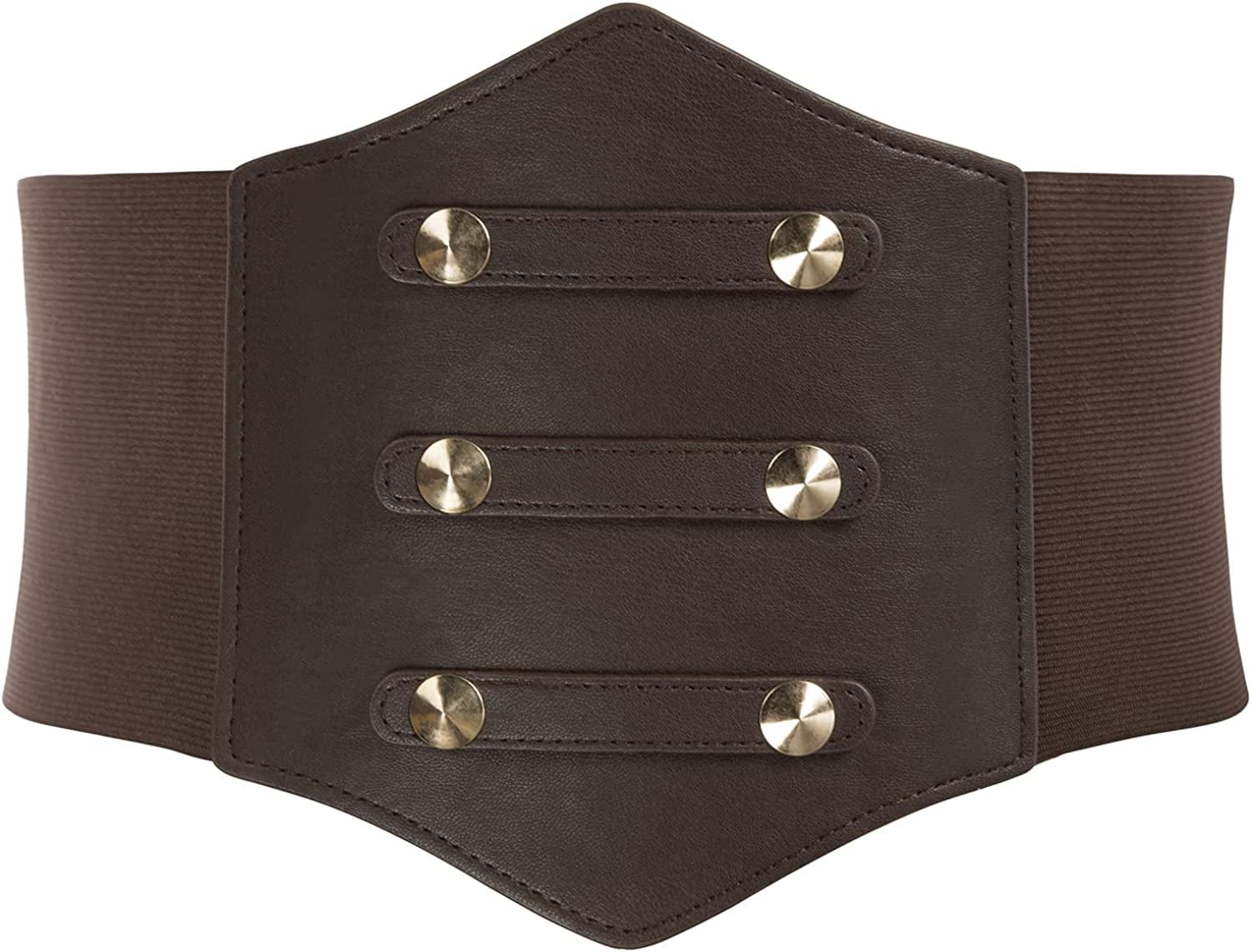 Women'S PU Leather Belt Rivets Wide Waist Stretch Waistband Steampunk Button up Corset Belts Apparel & Accessories > Clothing Accessories > Belts GRACE KARIN A-rivets Coffee Large 