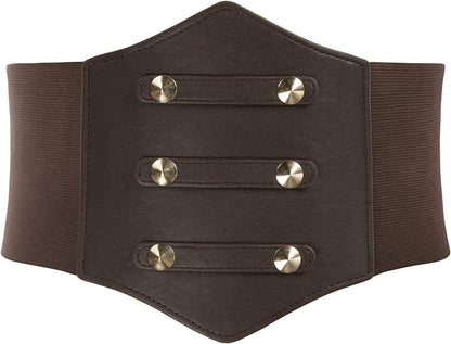 Women'S PU Leather Belt Rivets Wide Waist Stretch Waistband Steampunk Button up Corset Belts Apparel & Accessories > Clothing Accessories > Belts GRACE KARIN A-rivets Coffee Large 