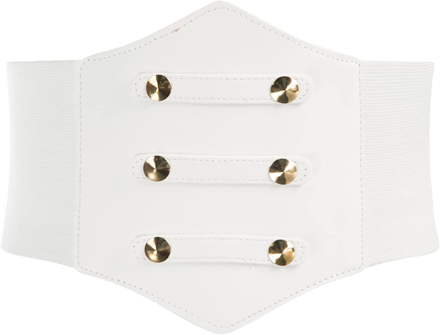 Women'S PU Leather Belt Rivets Wide Waist Stretch Waistband Steampunk Button up Corset Belts Apparel & Accessories > Clothing Accessories > Belts GRACE KARIN A-rivets White Large 