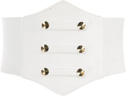 Women'S PU Leather Belt Rivets Wide Waist Stretch Waistband Steampunk Button up Corset Belts Apparel & Accessories > Clothing Accessories > Belts GRACE KARIN A-rivets White Large 