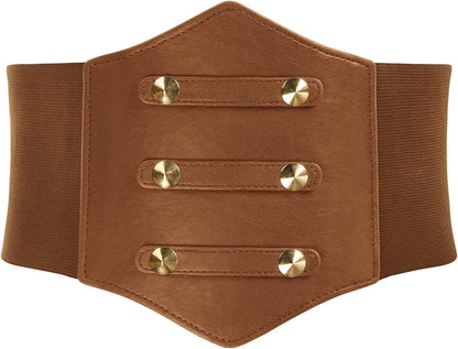 Women'S PU Leather Belt Rivets Wide Waist Stretch Waistband Steampunk Button up Corset Belts Apparel & Accessories > Clothing Accessories > Belts GRACE KARIN A-rivets Brown XX-Large 