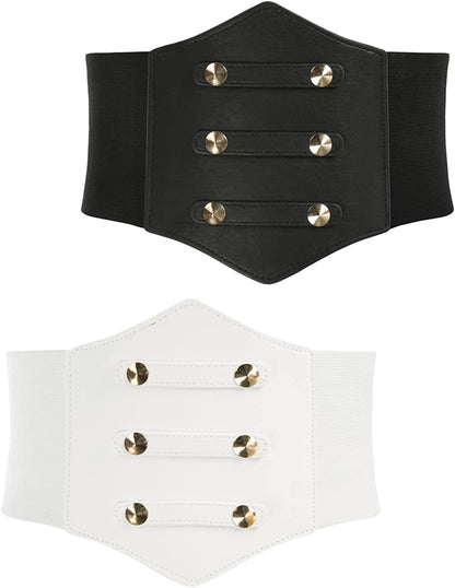 Women'S PU Leather Belt Rivets Wide Waist Stretch Waistband Steampunk Button up Corset Belts Apparel & Accessories > Clothing Accessories > Belts GRACE KARIN A-rivets Black+ivory XX-Large 