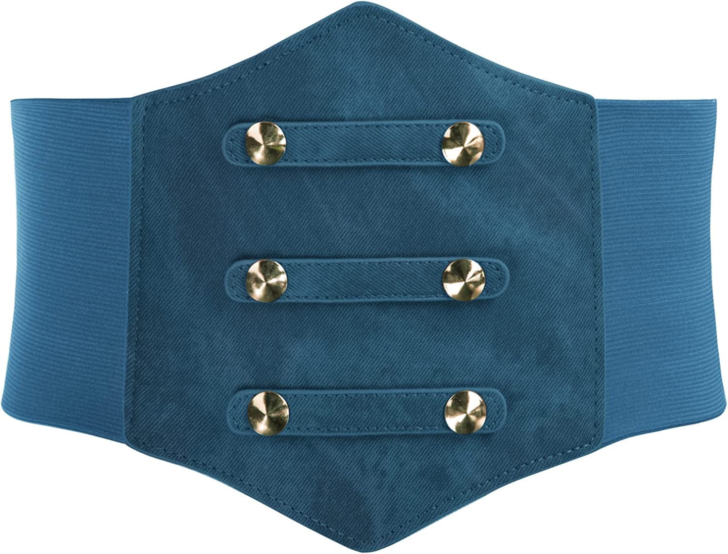 Women'S PU Leather Belt Rivets Wide Waist Stretch Waistband Steampunk Button up Corset Belts Apparel & Accessories > Clothing Accessories > Belts GRACE KARIN Denim Blue Medium 