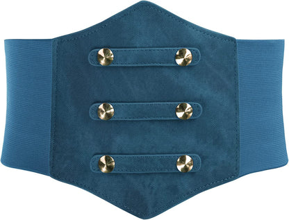 Women'S PU Leather Belt Rivets Wide Waist Stretch Waistband Steampunk Button up Corset Belts Apparel & Accessories > Clothing Accessories > Belts GRACE KARIN Denim Blue Medium 