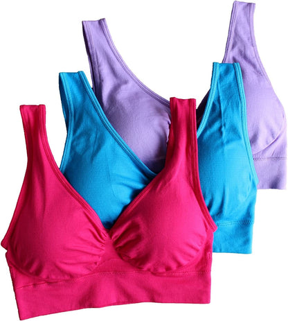 Women'S Pull on Style Seamless Comfortable Wire-Free Yoga Bra with Removable Pads Ca-222-04 / 5X-Large