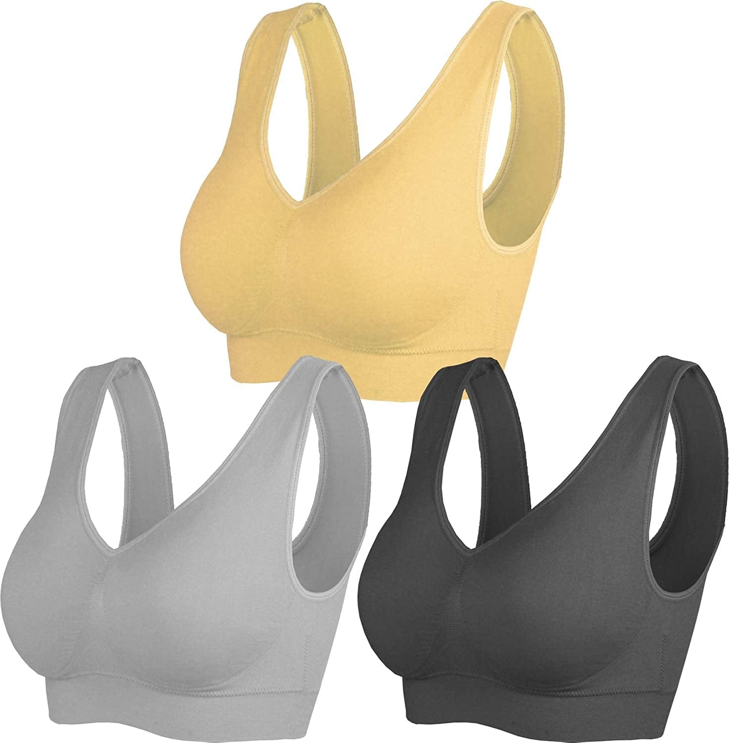 Women'S Pull on Style Seamless Comfortable Wire-Free Yoga Bra with Removable Pads Ca-222-06 / Large