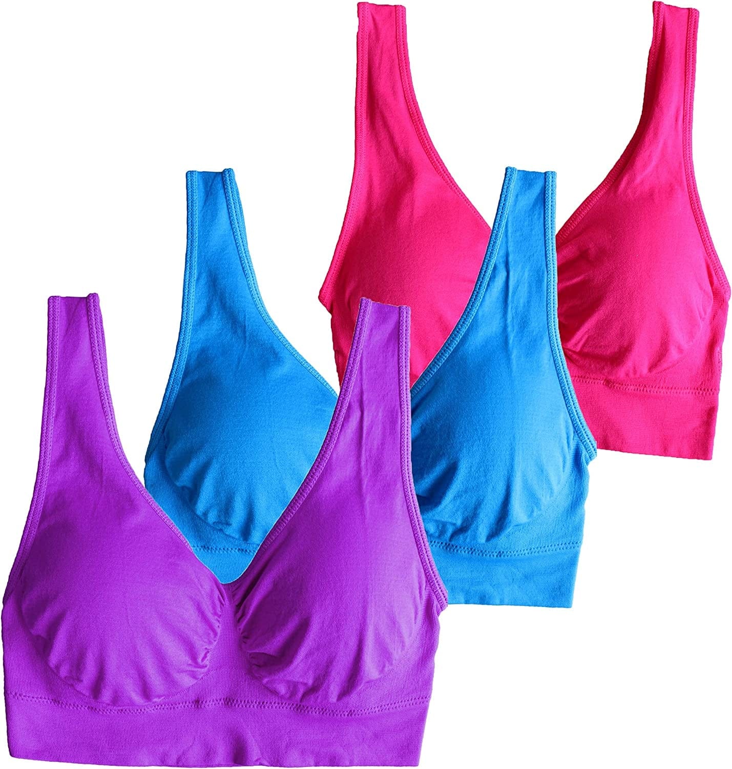 Women'S Pull on Style Seamless Comfortable Wire-Free Yoga Bra with Removable Pads Light Purple-blue-rose / 4X-Large