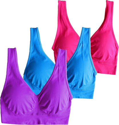 Women'S Pull on Style Seamless Comfortable Wire-Free Yoga Bra with Removable Pads Light Purple-blue-rose / 4X-Large