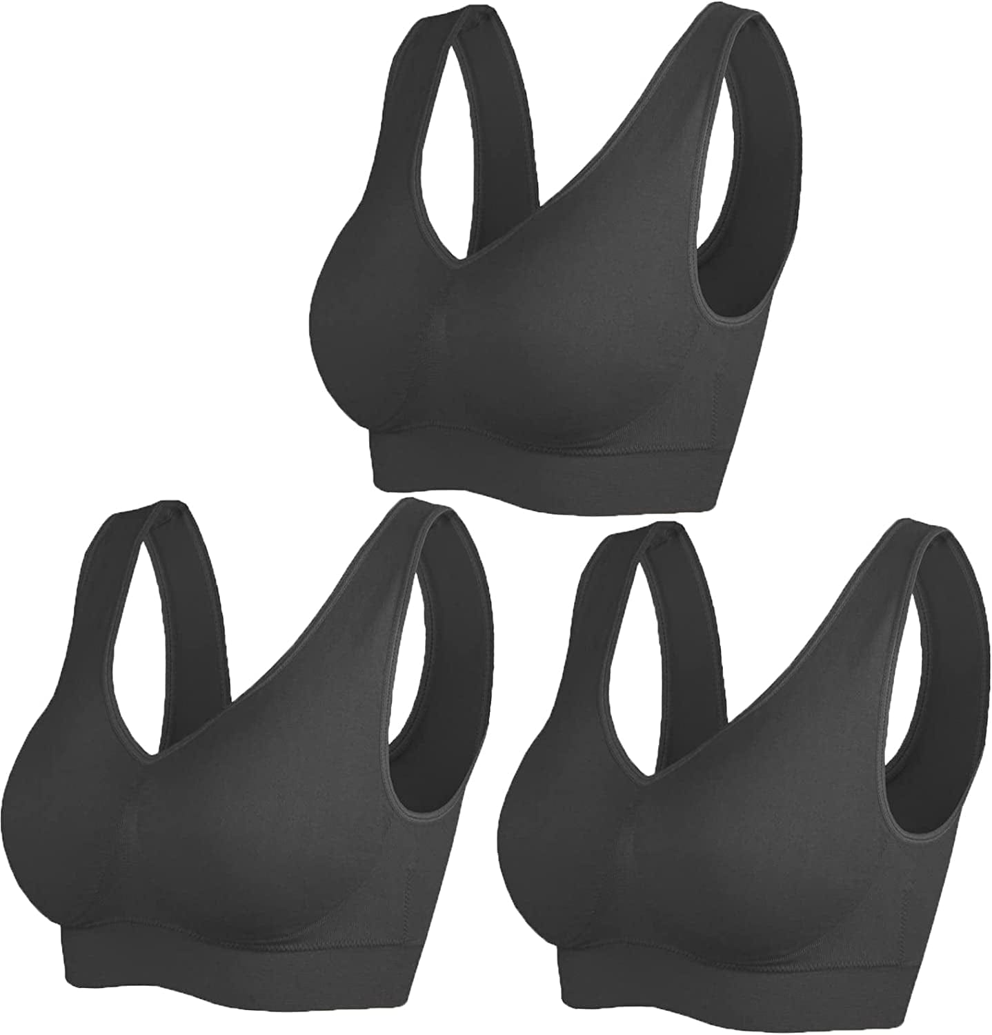 Women'S Pull on Style Seamless Comfortable Wire-Free Yoga Bra with Removable Pads Black / Large