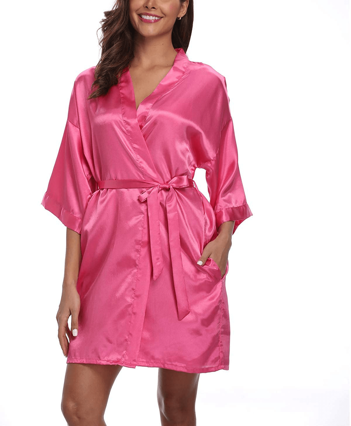 Women'S Pure Color Satin Robes Short Kimono Bathrobes Silky Sleepwear for Bride Bridesmaid Apparel & Accessories > Clothing > Sleepwear & Loungewear > Robes VOGTORY   