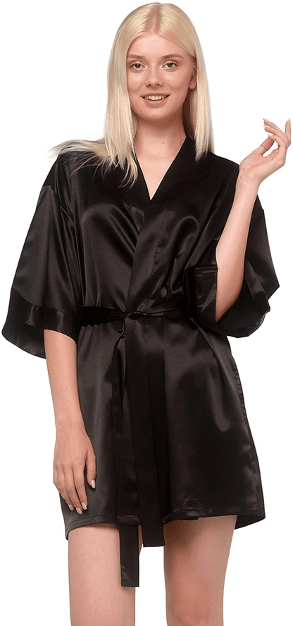 Women'S Pure Color Satin Short Kimono Bridesmaids Lingerie Robes Apparel & Accessories > Clothing > Sleepwear & Loungewear > Robes Turquaz Linen   