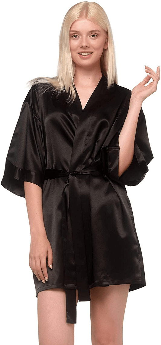 Women'S Pure Color Satin Short Kimono Bridesmaids Lingerie Robes Apparel & Accessories > Clothing > Sleepwear & Loungewear > Robes Turquaz Linen   