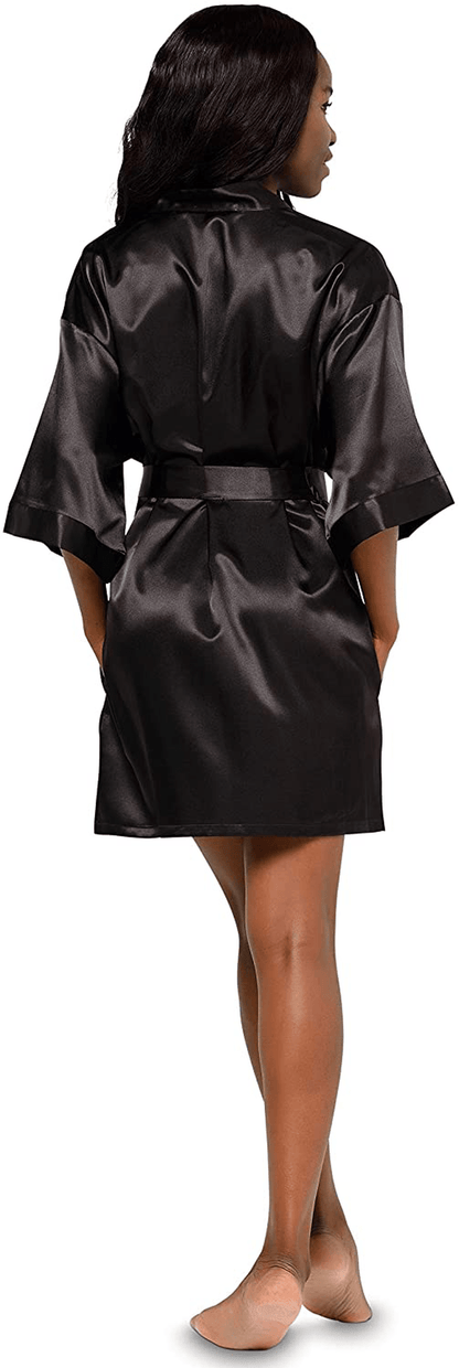 Women'S Pure Color Satin Short Kimono Bridesmaids Lingerie Robes Apparel & Accessories > Clothing > Sleepwear & Loungewear > Robes Turquaz Linen   