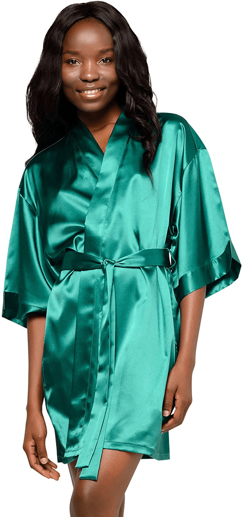 Women'S Pure Color Satin Short Kimono Bridesmaids Lingerie Robes Apparel & Accessories > Clothing > Sleepwear & Loungewear > Robes Turquaz Linen Lush Meadow Green X-Large 
