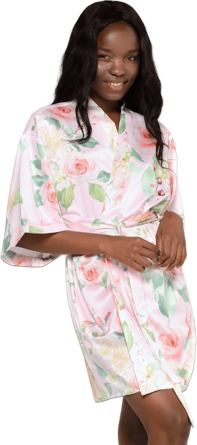 Women'S Pure Color Satin Short Kimono Bridesmaids Lingerie Robes Apparel & Accessories > Clothing > Sleepwear & Loungewear > Robes Turquaz Linen Floral Light Pink X-Large 