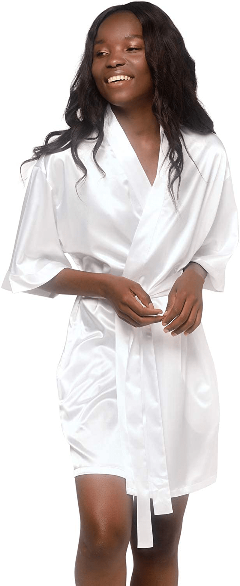 Women'S Pure Color Satin Short Kimono Bridesmaids Lingerie Robes Apparel & Accessories > Clothing > Sleepwear & Loungewear > Robes Turquaz Linen White X-Large 