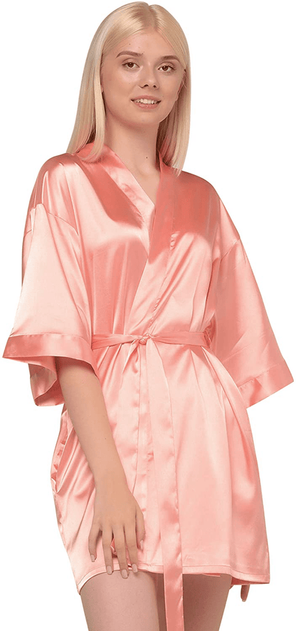 Women'S Pure Color Satin Short Kimono Bridesmaids Lingerie Robes Apparel & Accessories > Clothing > Sleepwear & Loungewear > Robes Turquaz Linen   