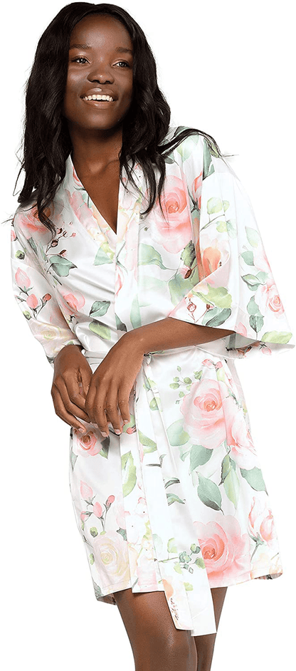 Women'S Pure Color Satin Short Kimono Bridesmaids Lingerie Robes Apparel & Accessories > Clothing > Sleepwear & Loungewear > Robes Turquaz Linen Carmen Floral Large 