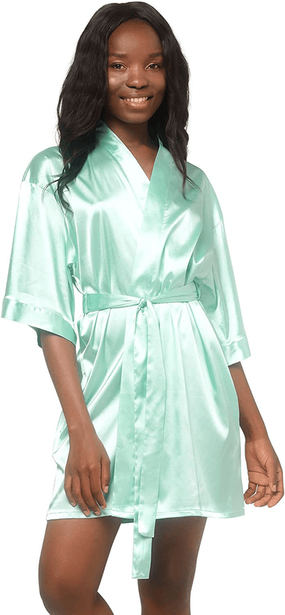 Women'S Pure Color Satin Short Kimono Bridesmaids Lingerie Robes Apparel & Accessories > Clothing > Sleepwear & Loungewear > Robes Turquaz Linen Mint Green Large 
