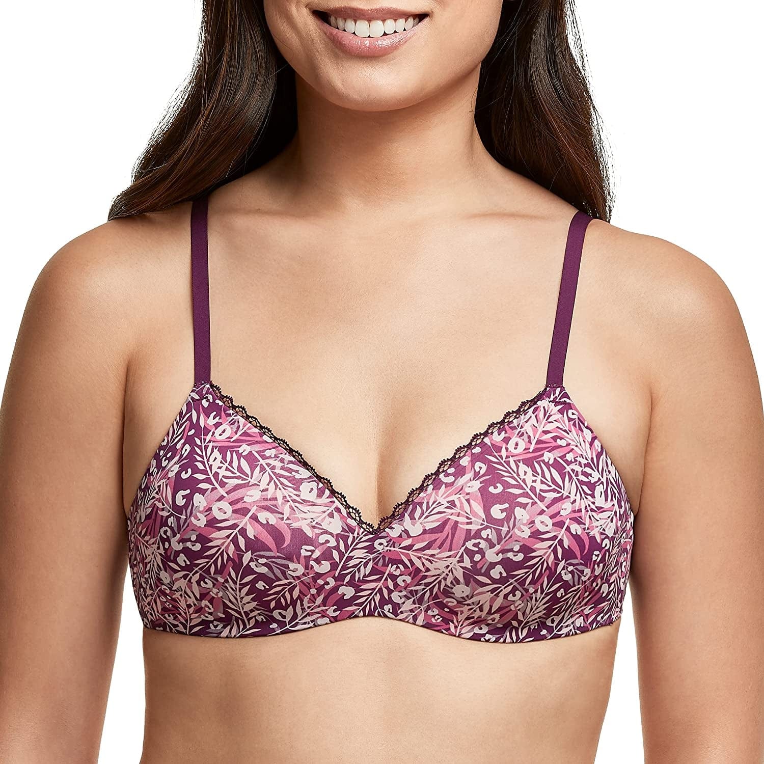 Women'S Pure Comfort T-Shirt Wireless Bra Dm7681 Sexy Fern Print/Venetian Purple / Large