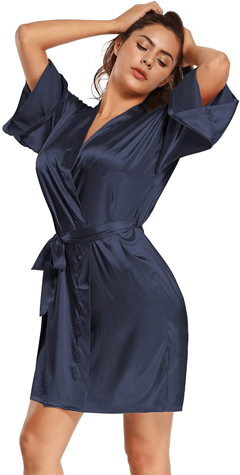 Women'S Pure Short Satin Robes Bridesmaid and Bride Silky Robes Summer Sleepwear Apparel & Accessories > Clothing > Sleepwear & Loungewear > Robes MizzGenio   