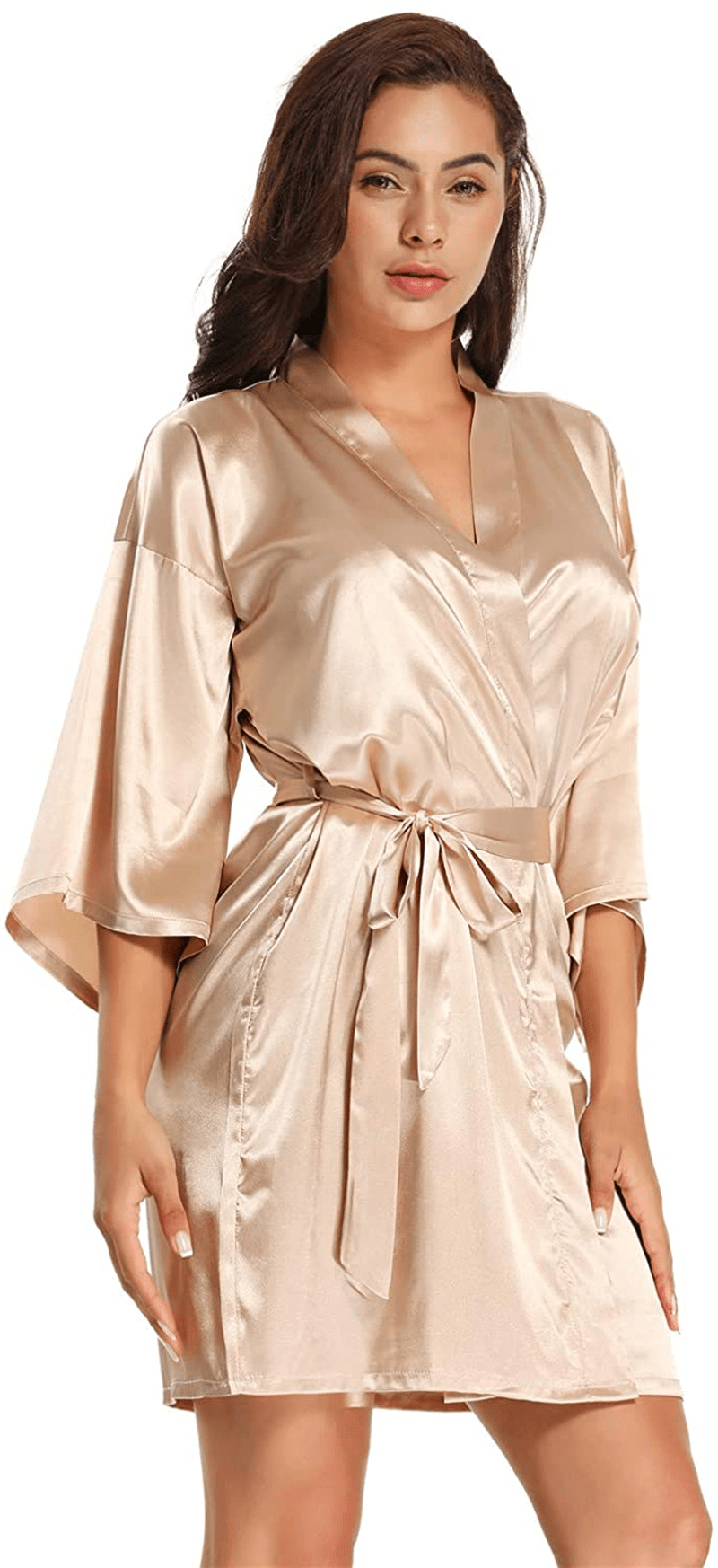 Women'S Pure Short Satin Robes Bridesmaid and Bride Silky Robes Summer Sleepwear Apparel & Accessories > Clothing > Sleepwear & Loungewear > Robes MizzGenio   