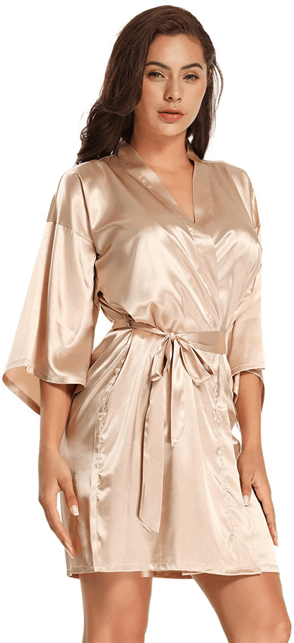 Women'S Pure Short Satin Robes Bridesmaid and Bride Silky Robes Summer Sleepwear Apparel & Accessories > Clothing > Sleepwear & Loungewear > Robes MizzGenio   