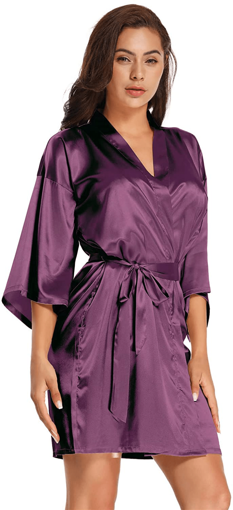 Women'S Pure Short Satin Robes Bridesmaid and Bride Silky Robes Summer Sleepwear Apparel & Accessories > Clothing > Sleepwear & Loungewear > Robes MizzGenio   