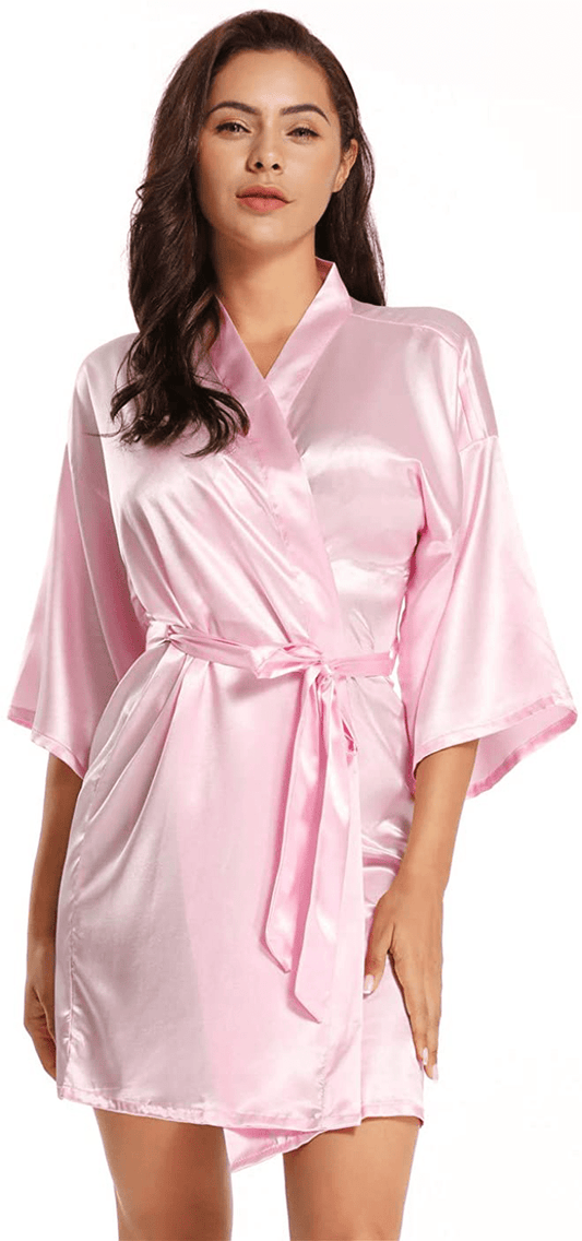 Women'S Pure Short Satin Robes Bridesmaid and Bride Silky Robes Summer Sleepwear Apparel & Accessories > Clothing > Sleepwear & Loungewear > Robes MizzGenio Pink XX-Large 