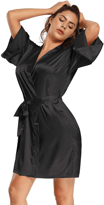 Women'S Pure Short Satin Robes Bridesmaid and Bride Silky Robes Summer Sleepwear Apparel & Accessories > Clothing > Sleepwear & Loungewear > Robes MizzGenio   