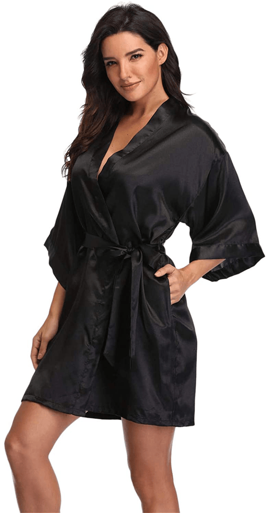 Women'S Pure Short Silky Robes Bridesmaid Bride Party Satin Robes Sleepwear Apparel & Accessories > Clothing > Sleepwear & Loungewear > Robes Super Shopping-zone   