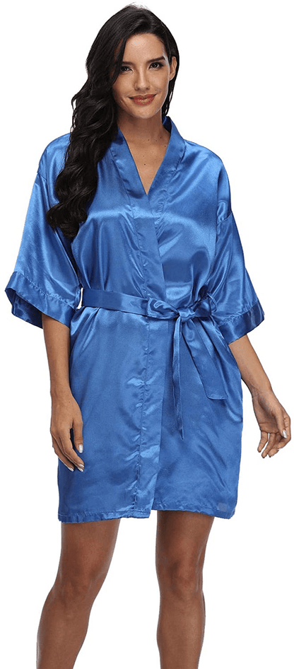 Women'S Pure Short Silky Robes Bridesmaid Bride Party Satin Robes Sleepwear Apparel & Accessories > Clothing > Sleepwear & Loungewear > Robes Super Shopping-zone Royal Blue Small 