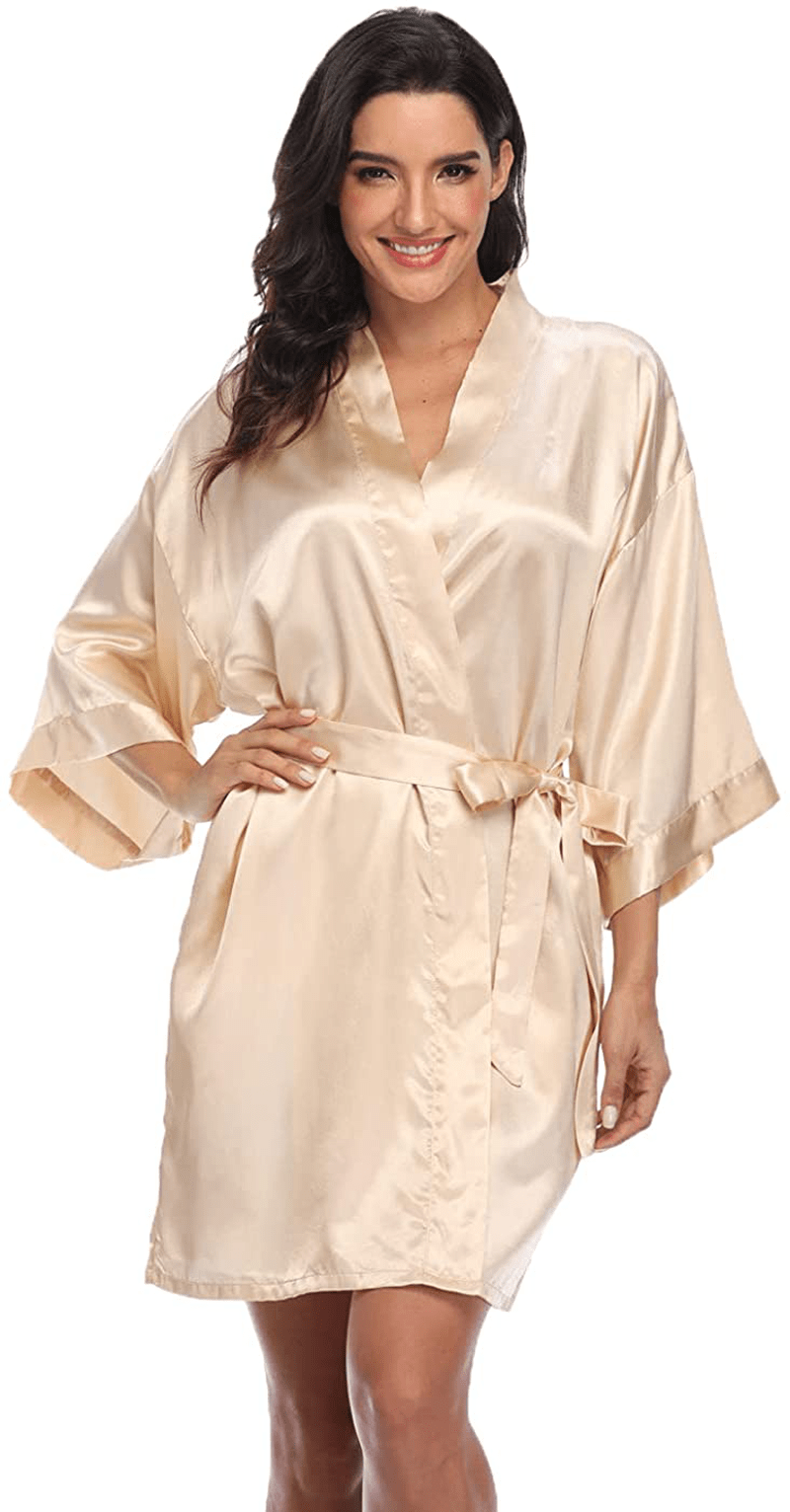 Women'S Pure Short Silky Robes Bridesmaid Bride Party Satin Robes Sleepwear Apparel & Accessories > Clothing > Sleepwear & Loungewear > Robes Super Shopping-zone Champagne Large 