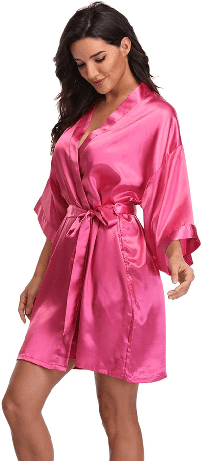 Women'S Pure Short Silky Robes Bridesmaid Bride Party Satin Robes Sleepwear Apparel & Accessories > Clothing > Sleepwear & Loungewear > Robes Super Shopping-zone Rose Small 